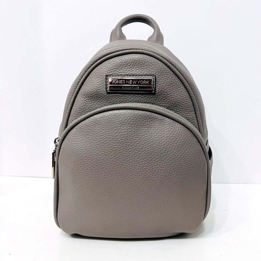 Jones New York Mini Backpack Gray Faux Leather Multi Compartment